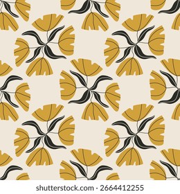 Trendy minimalist seamless botanical pattern with abstract creative hand drawn composition