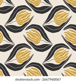 Trendy minimalist seamless botanical pattern with abstract creative hand drawn composition