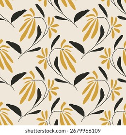 Trendy minimalist seamless botanical pattern with abstract creative hand drawn composition