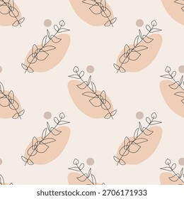 Trendy minimalist seamless botanical pattern with abstract creative hand drawn composition
