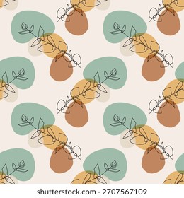 Trendy minimalist seamless botanical pattern with abstract creative hand drawn composition