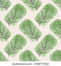 Trendy minimalist seamless botanical pattern with abstract creative line art hand drawn composition