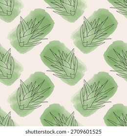 Trendy minimalist seamless botanical pattern with abstract creative line art hand drawn composition