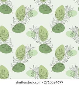 Trendy minimalist seamless botanical pattern with abstract creative line art hand drawn composition