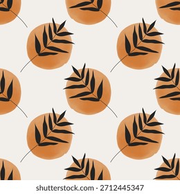 Trendy minimalist seamless botanical pattern with abstract creative line art hand drawn composition
