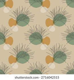 Trendy minimalist seamless botanical pattern with abstract creative line art hand drawn composition