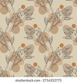 Trendy minimalistische nahtlose botanische Muster mit abstrakten kreativen Linie Kunst handgezeichnet Komposition