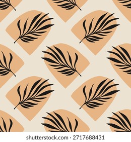 Trendy minimalist seamless botanical pattern with abstract creative line art hand drawn composition