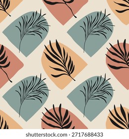 Trendy minimalist seamless botanical pattern with abstract creative line art hand drawn composition