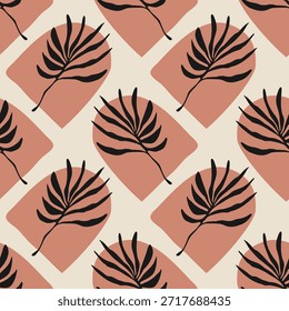 Trendy minimalist seamless botanical pattern with abstract creative line art hand drawn composition