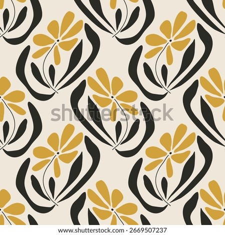 Trendy minimalist seamless botanical pattern with abstract creative hand drawn composition