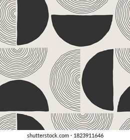 Trendy minimalist seamless pattern with abstract creative artistic hand drawn composition ideal for interior design, wallpaper, minimal background, vector illustration