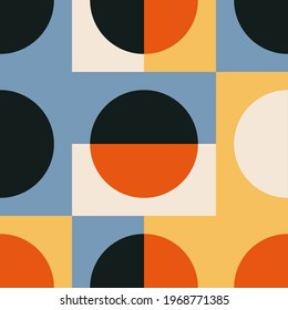 Trendy minimalist seamless pattern with abstract creative geometric composition, risograph aesthetics