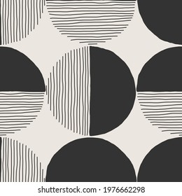 Trendy minimalist seamless pattern with abstract creative hand drawn composition