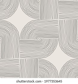 Trendy minimalist seamless pattern with abstract creative hand drawn composition