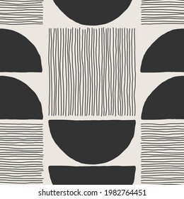 Trendy minimalist seamless pattern with abstract creative hand drawn composition