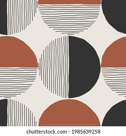 Trendy minimalist seamless pattern with abstract creative hand drawn composition