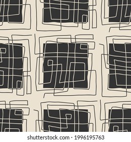 Trendy minimalist seamless pattern with abstract creative hand drawn composition