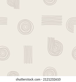 Trendy minimalistisches, nahtloses Muster mit abstrakter, handgemalt handgemalt Komposition. Perfekt für Wanddekorationen, Postkartendesigns, Tapeten, Druck, Textilien und Broschüren. Vektorgrafik.

