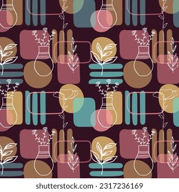 Trendy minimalist seamless pattern with abstract creative hand drawn composition.