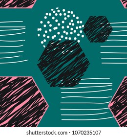 Trendy minimalistic creative doodle design, modern abstract hand drawing background. Seamless pattern. Geometric element. Vector stock illustration