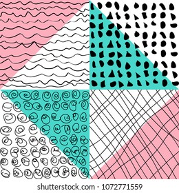 Trendy minimalistic creative doodle design, modern abstract hand drawing background. Seamless pattern. Geometric element. 