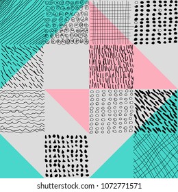 Trendy minimalistic creative doodle design, modern abstract hand drawing background. Seamless pattern. Geometric element. 