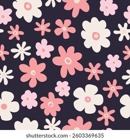 Trendy minimalistic flowers. Seamless pattern with florals for fabric, textiles, clothing, wrapping paper. Vector illustration