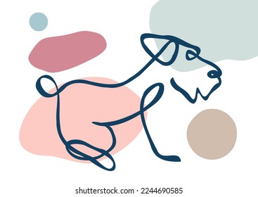 Trendy minimalistic illustration. One line drawing dog with a muted color palette. Linear style design