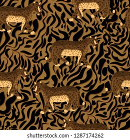 Trendy Mix animal skin prints , zebra, tiger, safari africa seamless pattern vector design for fashion,fabric . Decorated with wild animals. cheetahs or leopards .