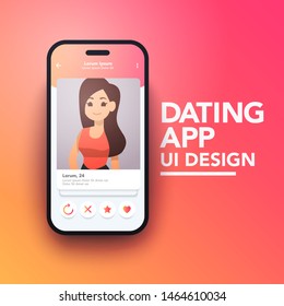 Trendy Mobile Dating App Concept Vector Mockup On Smartphone. 