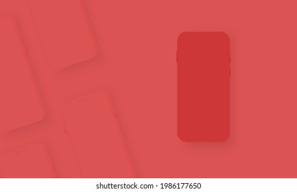 Trendy mobile phone template with blank screen for design app. Vector mockup. Clay smartphone model for interface presentation. Front view and directly above.