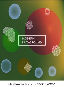 Trendy modern abstract background. Colorful backdrop with colored bubbles and white shapes. Vector illustration elements. Green elegant and easy editable smooth banner template.