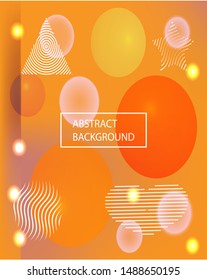 Trendy modern abstract background. Light backdrop with colored bubbles and white shapes. Vector illustration layout. Orange elegant and easy editable smooth banner template.