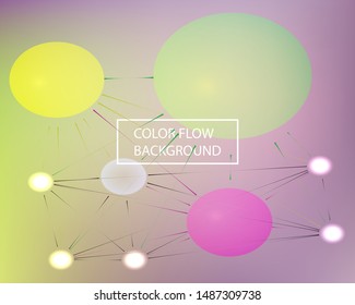 Trendy modern abstract background with multicolored bubbles connected to each other by straight segments. Original backdrop with simple muffled colors. Vector illustration art. Violet elegant theme.