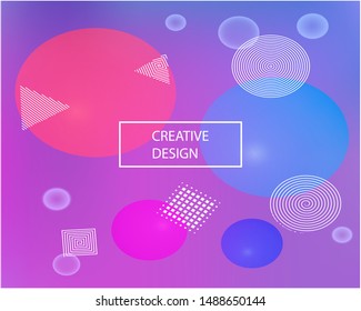 Trendy modern abstract background. Vector illustration elements. Vibrant backdrop with colored bubbles and white shapes. Violet elegant and easy editable smooth banner template.