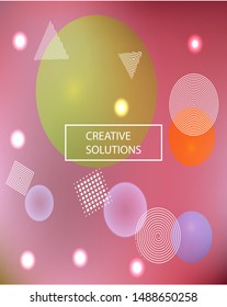 Trendy modern abstract background. Vector illustration flyer. Light backdrop with colored bubbles and white shapes. Pink elegant and easy editable smooth banner template.