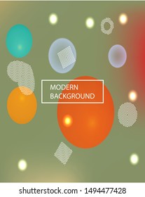 Trendy modern abstract background. Vector illustration texture. Commercial backdrop with colored bubbles and white shapes. Green elegant and easy editable smooth banner template.