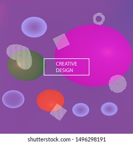 Trendy modern abstract background. Vector illustration flyer. Original backdrop with colored bubbles and white shapes. Violet elegant and easy editable smooth banner template.