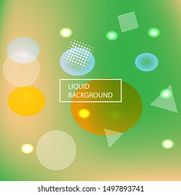 Trendy modern abstract background. Vector illustration texture. Original backdrop with colored bubbles and white shapes. Green elegant and easy editable smooth banner template.