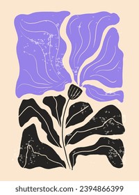 Trendy modern abstract botanical minimalist wall art, interior decoration. Contemporary floral poster, flower card design. Collage art style natural background. Flat graphic vector illustration
