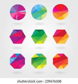 trendy modern abstract logo element designs in polygonal triangular geometric compositions- colorful business design icon shapes