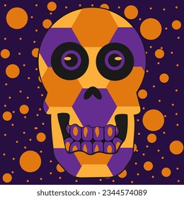 Trendy modern Avant-garde Skull background. Halloween concept with Simple geometric Organic Shapes. Wallpaper with naive trippy Form in y2k style. Vector illustration.