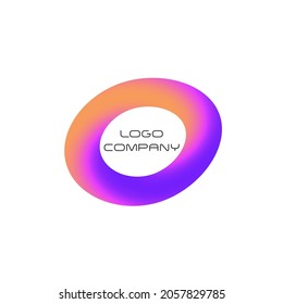 Trendy modern circular logo design. Gradient neon effect fluid 3D shape. Space violet, orange, pink blue rotating circular shape on white. 
