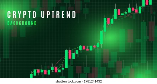 trendy modern cryptocurrency or forex trading uptrend with green background. movement graph. Stock trading graph chart with candlesticks. vector illustration