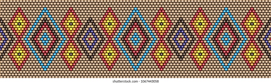 Trendy, modern ethnic beaded, border, pattern, embroidery cross, diamonds, stripe
