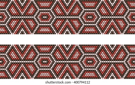Trendy, modern ethnic  beaded, border, pattern, embroidery cross, diamonds, stripe