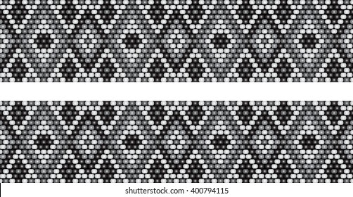 Trendy, modern ethnic  beaded, border, pattern, embroidery cross, diamonds, stripe