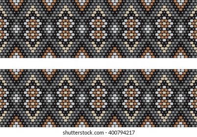 Trendy, modern ethnic  beaded, border, pattern, embroidery cross, diamonds, stripe