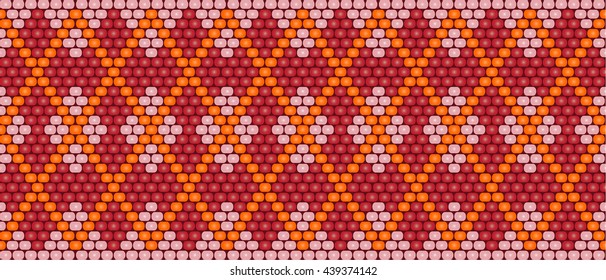 Trendy, modern ethnic  beaded, border, pattern, embroidery cross, diamonds, stripe